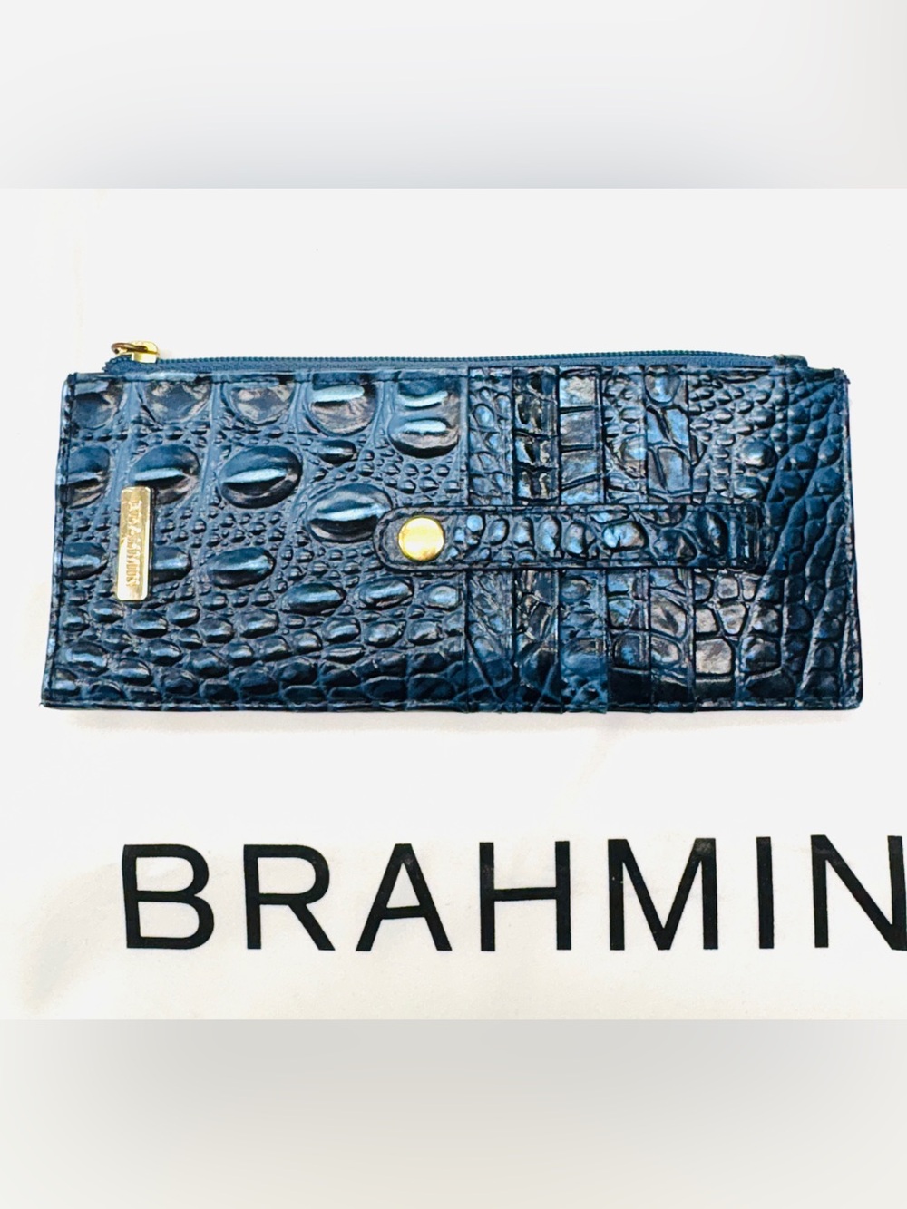 Brahmin Blue Croc-Embossed Leather Zip Credit Card Wallet